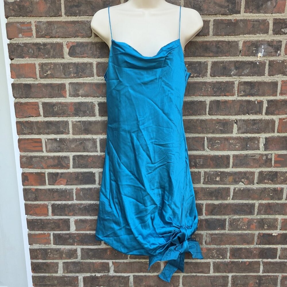 NWT Cinq A Sept Size 8 Pagoda Blue Side Tie Satin Mini Dress Cocktail Ryder